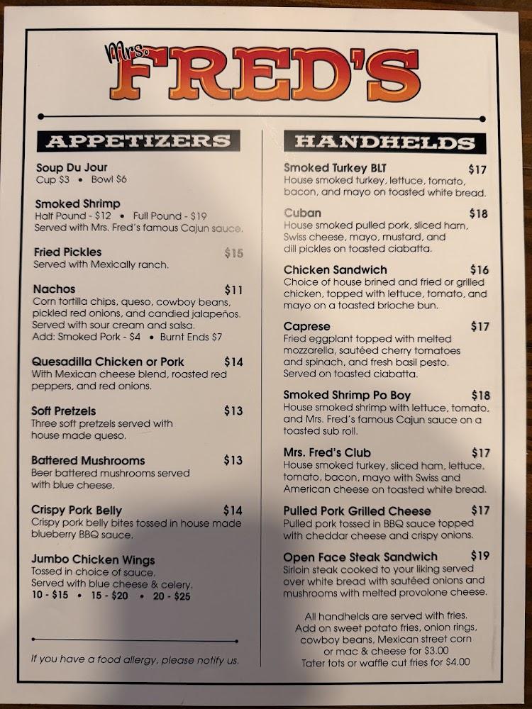 Fred's Menu image 1